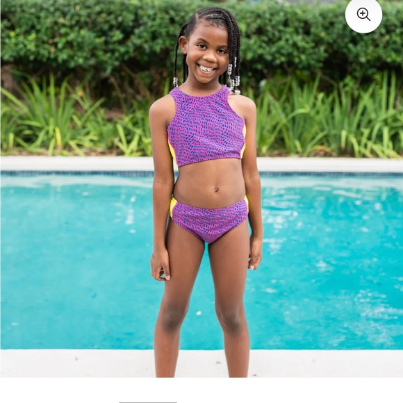 Girls Halter Top Bikini Set - Purple and Yellow - Picture 2 of 2